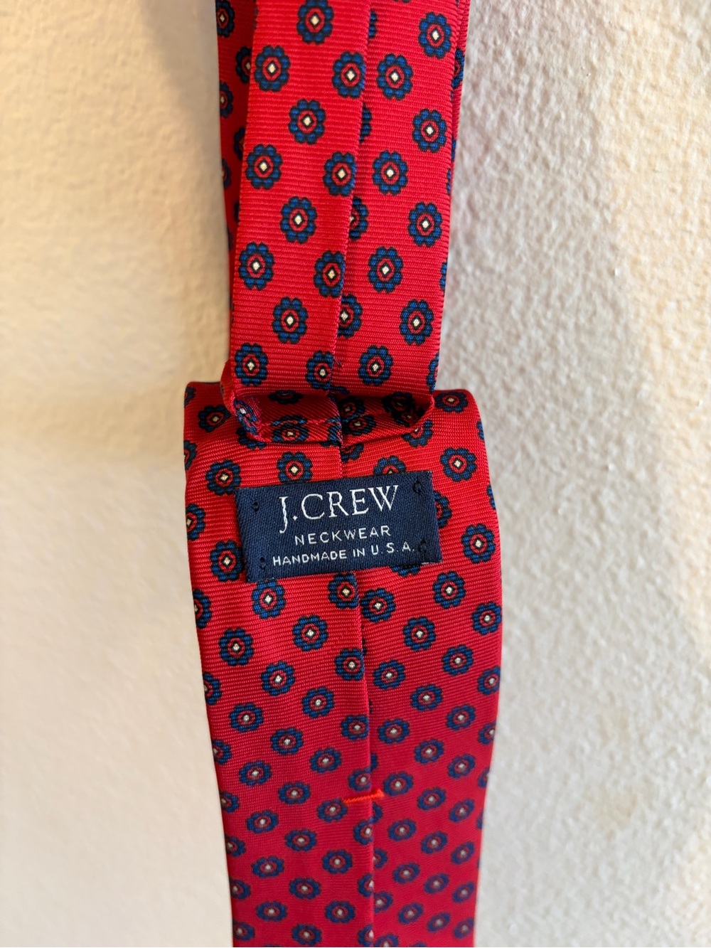 J. Crew Red Tie with Navy and Gold Floral Dots